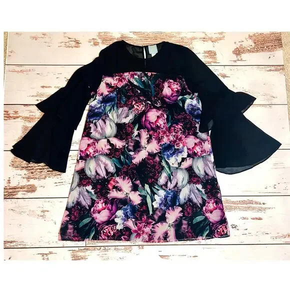 CeCe Floral Ruffle Sleeve Shift Dress Size 6 - Picture 4 of 12